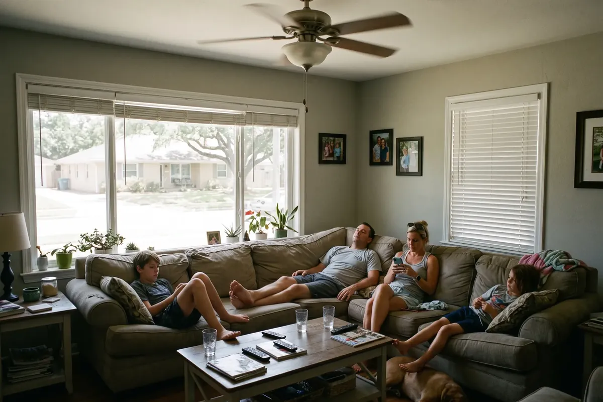 Comfortable living room in a Metairie home on a hot summer day