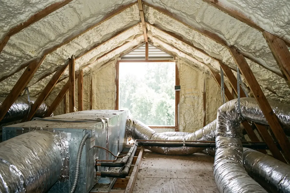 Sealed attic keeping AC ducts dry in a humid New Orleans area home