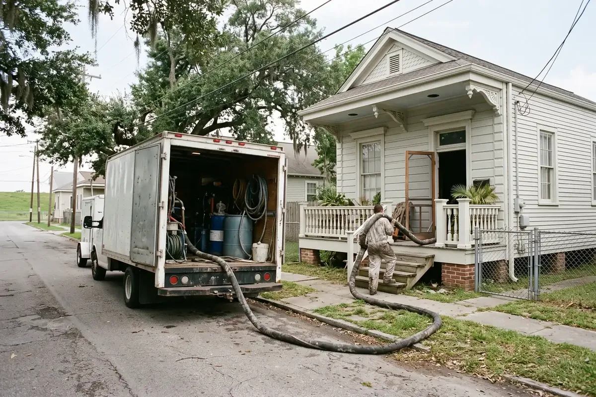 Older shotgun home getting spray foam in Arabi, Louisiana