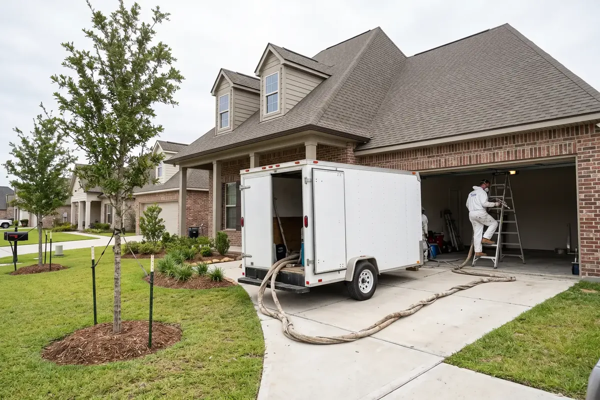 Newer two-story home getting attic spray foam in Destrehan, LA