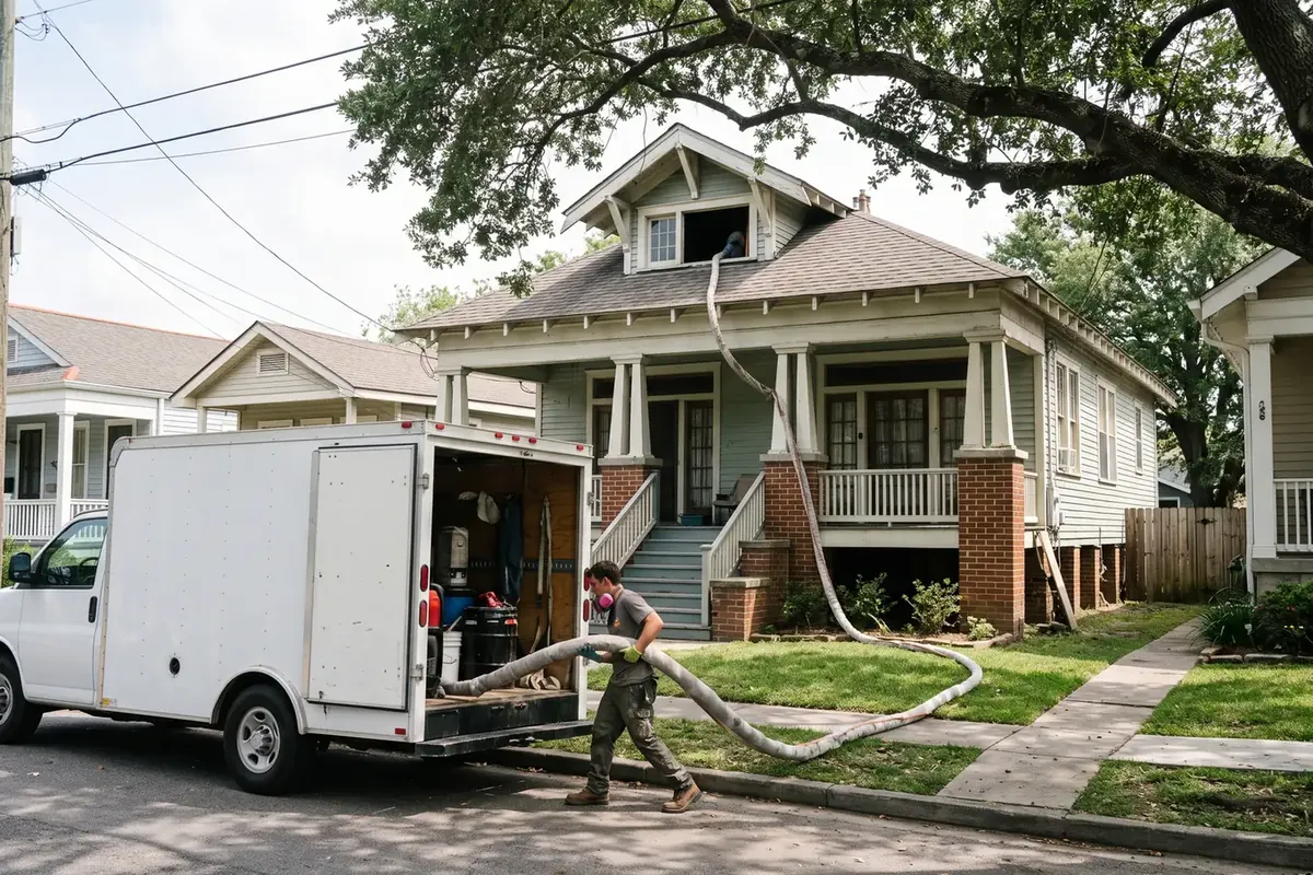 Raised bungalow in Gentilly, New Orleans getting spray foam