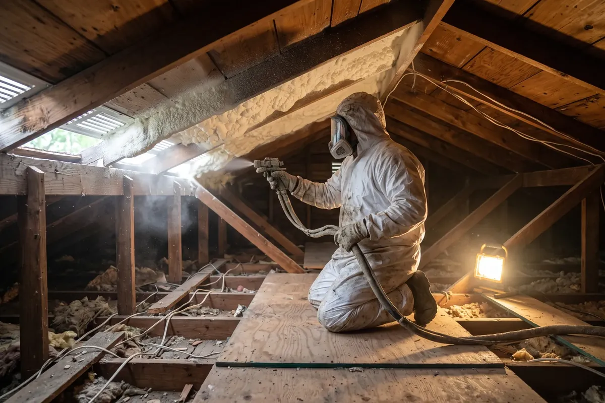 Attic spray foam in a slab-on-grade home in Harvey, Louisiana