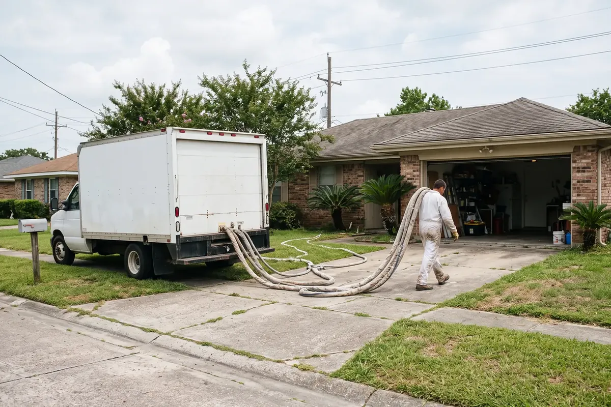 Spray foam crew at a brick ranch home in Kenner, Louisiana