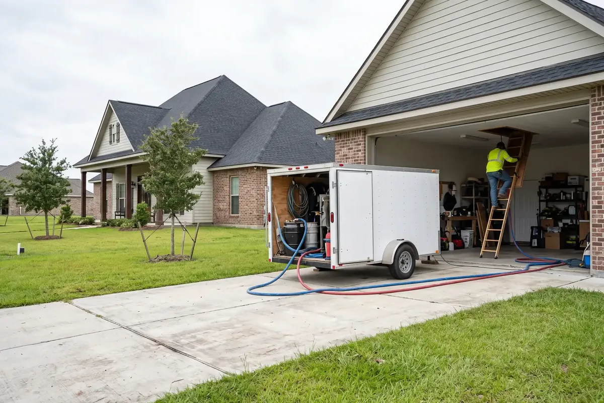 Newer home on a large lot getting spray foam in Luling, LA