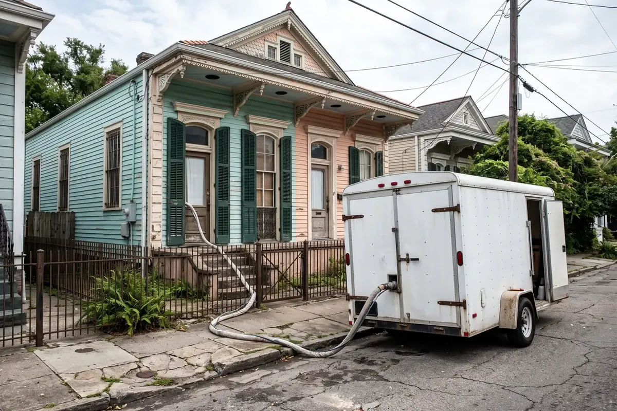 Colorful shotgun double in New Orleans getting spray foam