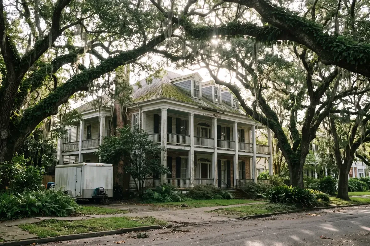 Stately older home under a live oak canopy in Old Metairie