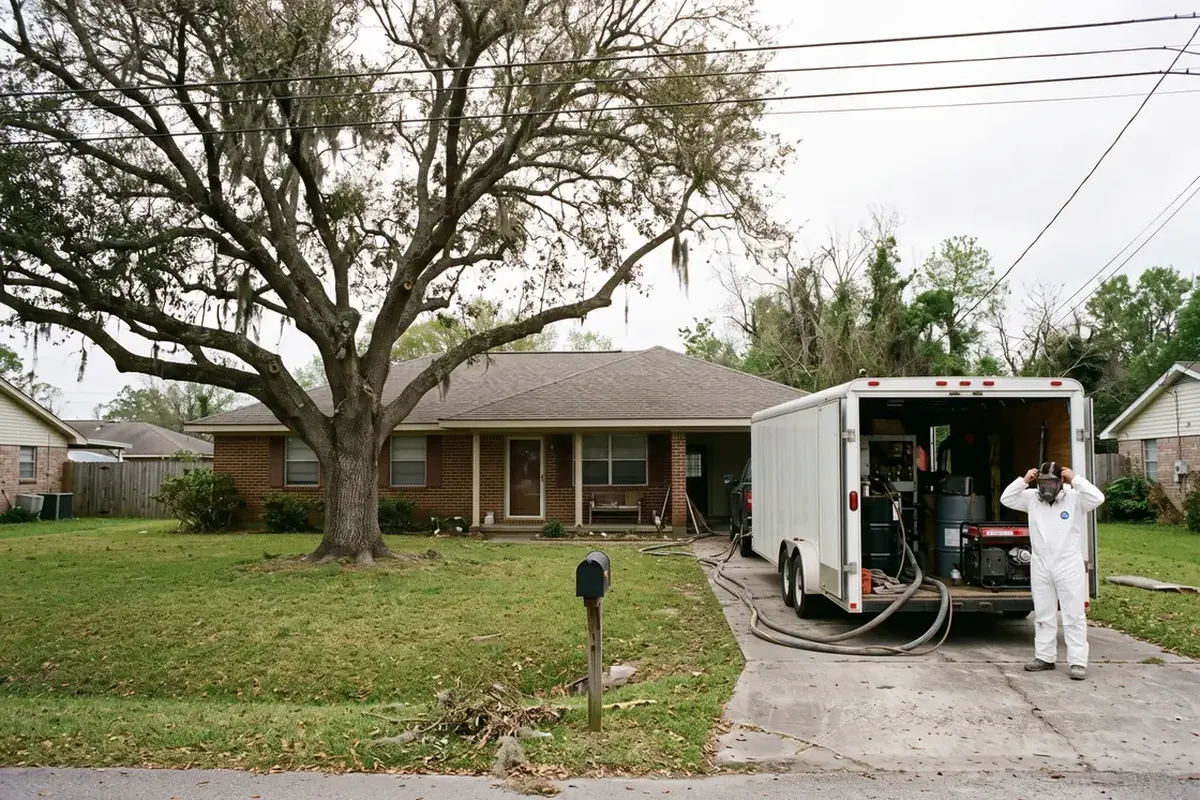 Spray foam rig at a ranch home in St. Rose, Louisiana