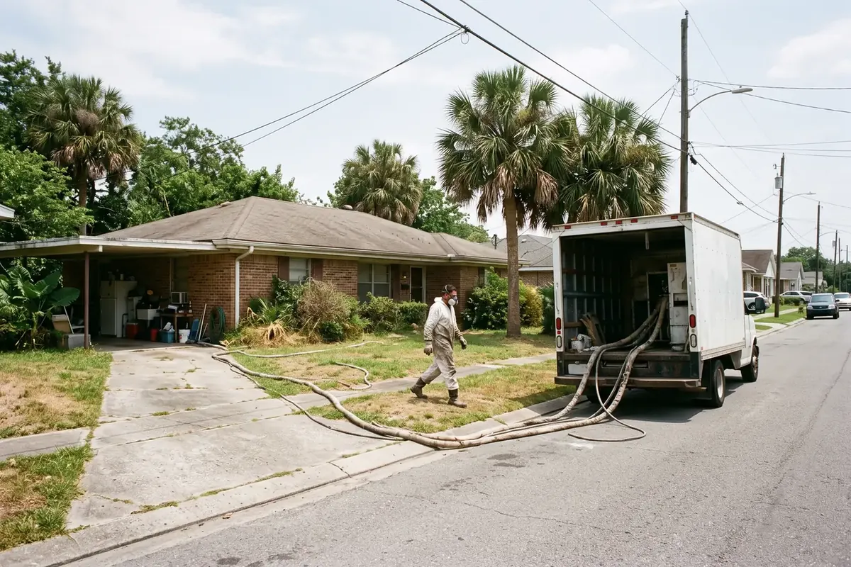 Spray foam rig at a 1960s brick home in Terrytown, LA
